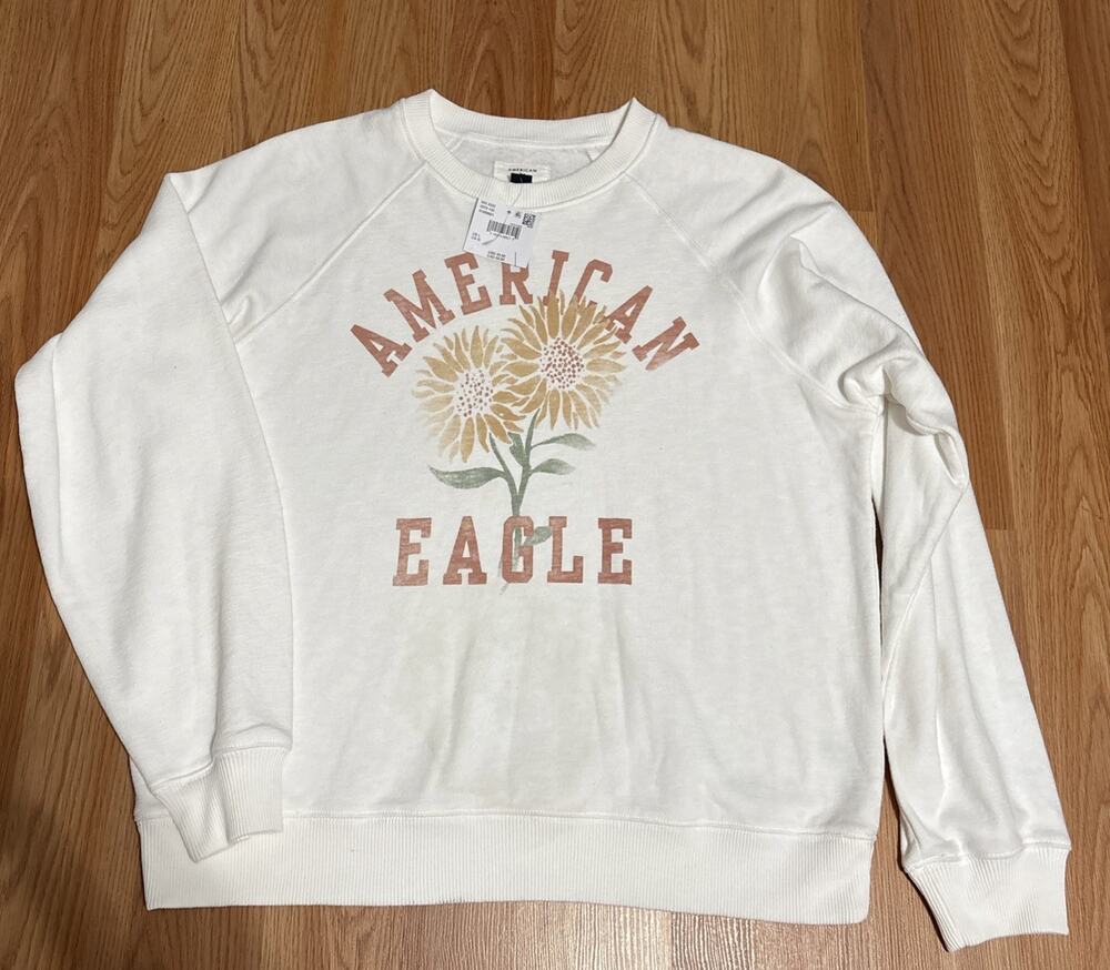 NWT American Eagle Crewneck Sunflower Graphic White Sweatshirt Women’s Large